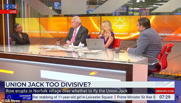 Royal broadcaster and historian Rafe Heydel-Mankoo (right) joined the show alongside anti-racism activist Imarn Ayton (left) to debate whether the Union Jack flag is too divisive