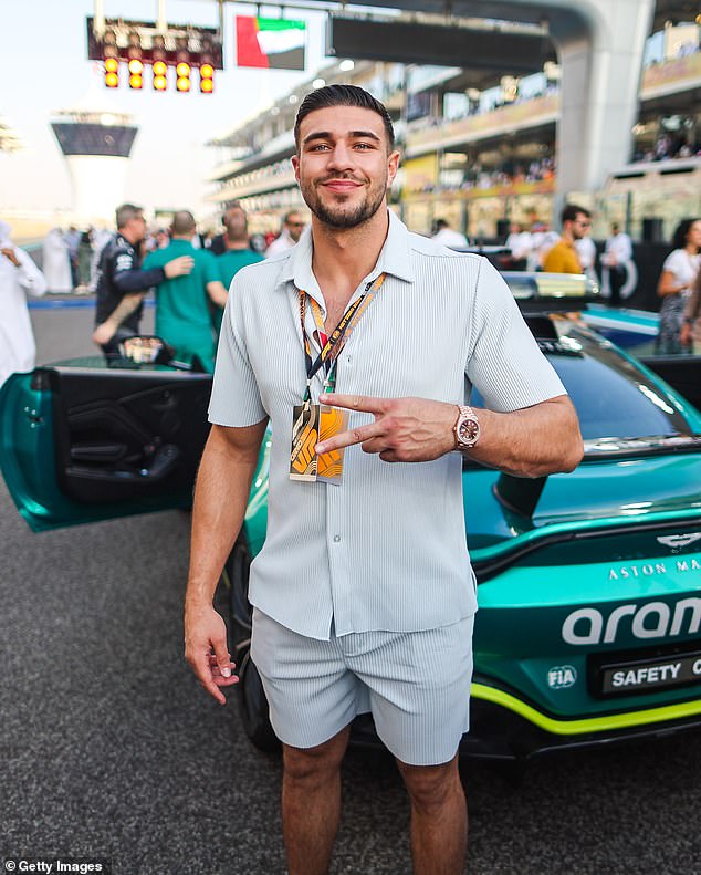 In the clip, Molly-Mae explained Tommy had been predominantly absent from their family home while he was recording his audiobook (pictured at Abu Dhabi Grand Prix in November)