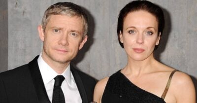 Martin Freeman stands alongside Amanda Abbington