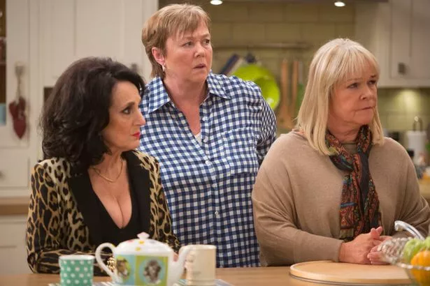 Lesley Joseph as Dorien, Pauline Quirke as Sharon and Linda Robson as Tracey in Birds of a Feather